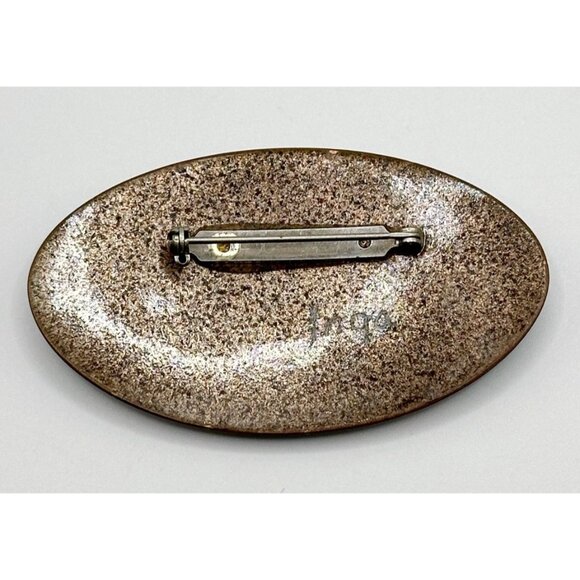 Vintage Inga Carlson Signed Enamel Oval Brooch Pin Blues Copper - Picture 2 of 2